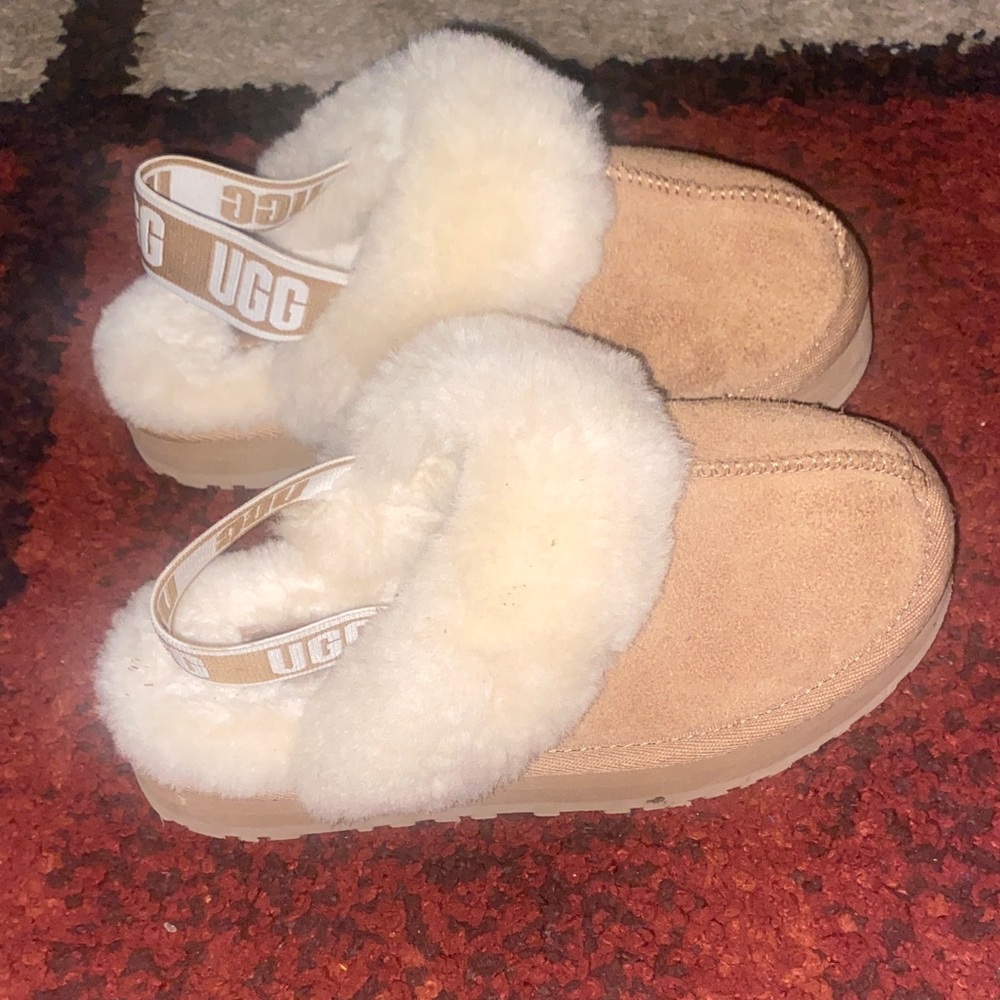 UGG Tan Slippers with Fluffy White Lining